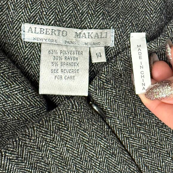 Alberto Makali Black Herringbone A-Line Pleated Button Detail Midi Skirt Size 14 - Picture 5 of 5